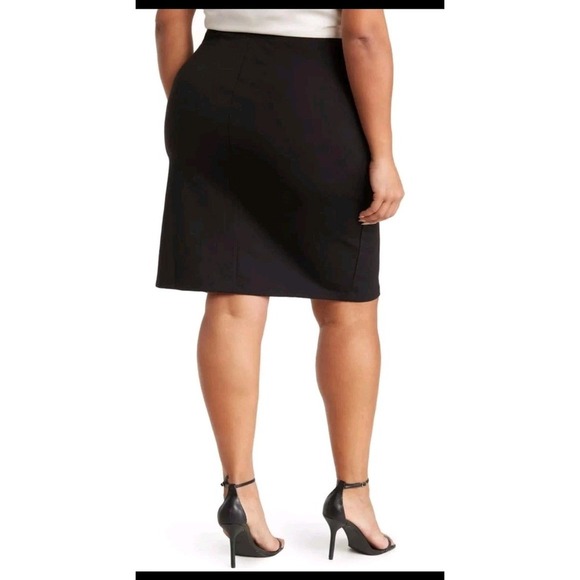 T TAHARI Women's 3X Ponte Skirt Black Modal Chic Slit Knee-Length Plus Sz Comfy - Picture 2 of 9